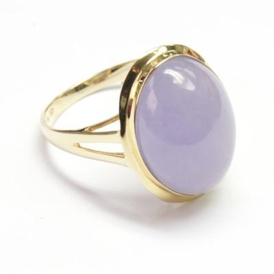 China 14k Solid Solid Gold CLASSIC Burma Purple Oval Jade Ring For Women for sale