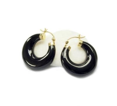 China CLASSIC Simple Fashion Womens Jewelry 14k Pure Gold And Black Agate Circle Earrings for sale