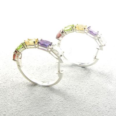 China Modern Simple Women's CLASSIC Jewelry 925 Sterling Silver Gemstone Hoop Color Earrings for sale