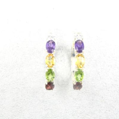 China 925 Sterling Silver Economical Colorful CLASSIC Gemstone Circle Hoop Earrings for sale