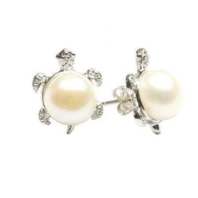 China CLASSIC 925 Sterling Silver Fresh Water Button Pearl Diamond Stud Earrings for sale