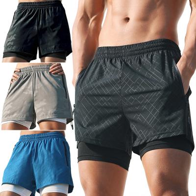 China Gym Running Fitness Anti-Wrinkle Sweat Mens Fake Track Two Pieces Shorts With Scratching Compression Shorts for sale