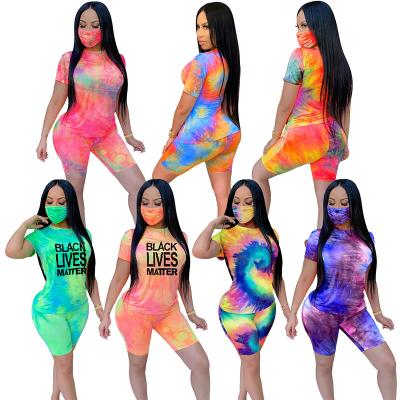 China QUICK DRY Wholesale Custom Two-Piece Tie Dye Short Set Woman Clothing 2 Letter Printing Outfit With Facemask for sale