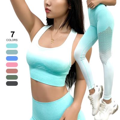 China Breathable Gradient Color Bodycon Yoga Women Workout Sexy Sports Wear Women's Leggings Sets for sale