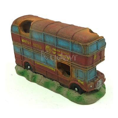 China Polyresin Aquarium Landscaping Double Decker Sand Table Car Toys Decoration Simulation Ornament Fish Tank for sale