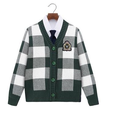 China Soft Cotton School Sweater Custom Make Nursery Sweater Uniform Design 2-12 Years Button Knit Cardigan Plaid Multi Colors School Sweater for sale