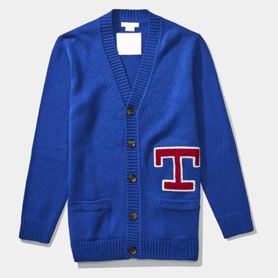 China OEM Loose Oversize V-Neck Anti-Pilling Embroidery Chenille Custom Letter Patches Knitted Knitwear Varsity Sweater Letterman Unisex Cardigan for sale