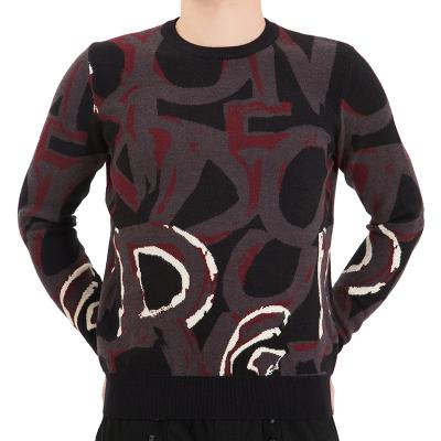 China 2021 OEM CUSTOM anti-shrink KNIT SWEATER new stylish design crewneck 12GG jacquard knitting Autumn Winter Pullover woolen sweater for men for sale