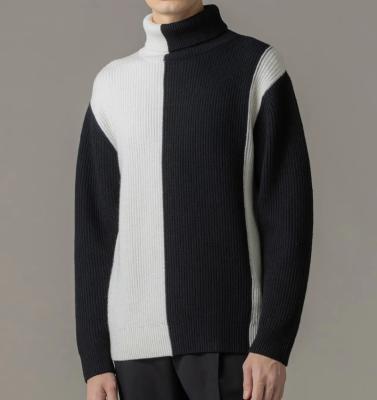 China Custom made winter anti-pilling sweater High-collar quality turtle neck wool sweater with contrast color ribbing knit sweater for man for sale