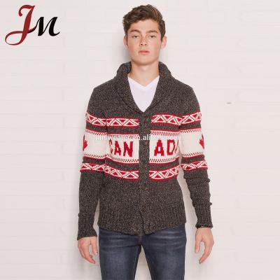 China Anti-wrinkle Canada men's jacquard pattern pashmina shawl collar men's shrug sweater wool sweater men for sale