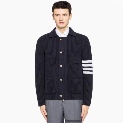 China Cotton Men's Clothing Knitted Leisure College Sweater Single Breasted Cardigan OEM New Soft Comfortable Anti-Shrink Design for sale