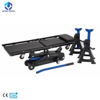 China Hydraulic Floor Jack Car 2T Jack Trolley Service Stands and Car Creeper Combination Kit for sale