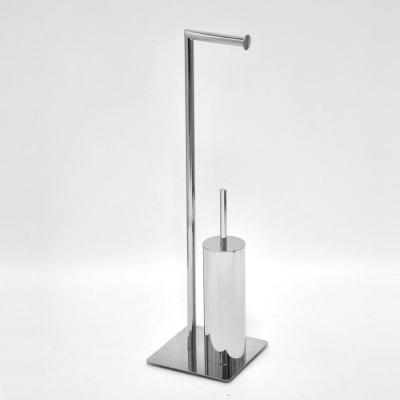 China Chrome Plastic Toilet Premium Designed Freestanding Brush Holder With Paper Roll Holder for sale