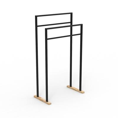 China BACKREST Metal Double Rail Free Standing Towel Rack - Sand Black for sale