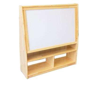 China Wooden Children's Drawing Board Easel Crafts With Storage Cabinet Preschool Furniture Wooden Easel for sale