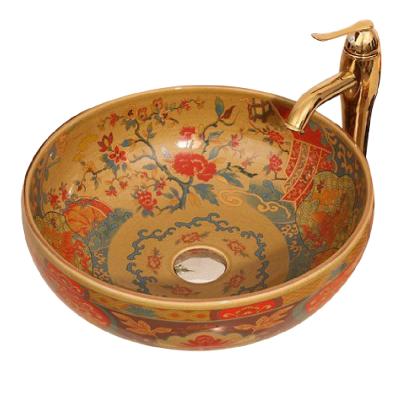 China Art And Hand Wash Basins Fancy Art Hand Ceramic Bathroom Sink Eco-friendly Antique Bronzed 2021 for sale