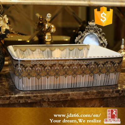 China Never Fade 2020 Printed Rectangular Ceramic Bathroom Sink European Designed Gold Color Lavatory China Suppliers for sale