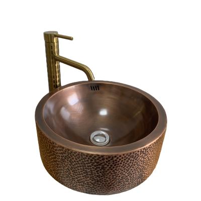 China Latest Art Bathroom Sink Basins Copper Modern Single Basin Sink Hand Design Double-Layer With Overflow 2020 for sale