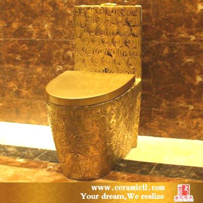 China Double-Flow Best-Selling Luxury Hotel One-Piece Toilet Golden Toilet Bowl Home Use Bathroom Sit Implement for sale