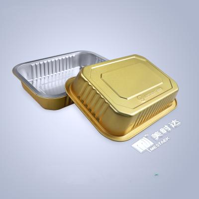 China 475ml food packaging 8011 food grade aluminum foil disposable takeaway container colored aluminum baking trays for sale