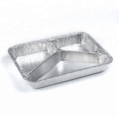 China Lunch Tray 850ml 3 Compartment Aluminum Foil Lunch Serving Tray for sale