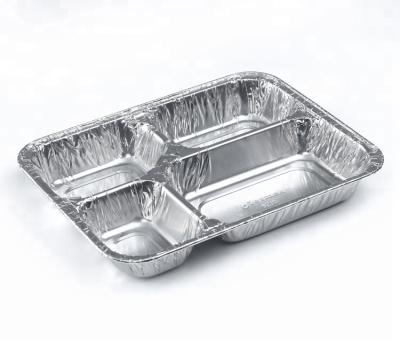 China Durable Fast Food Tray 850ml Aluminum Foil 4 Compartment Divided Container Buffet Food Trays for sale