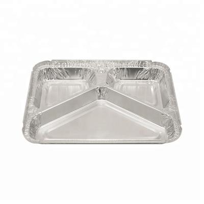 China Takeout Food Packing 3 Compartment Take Out Lunch Box Aluminum Foil Microwave Disposable Food Container for sale