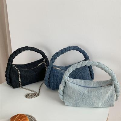 China New Fashion Korean Version Hand - Woven Chain Hand Woven Denim Bag Female All-Match Handbag Fashion Messenger Bag for sale