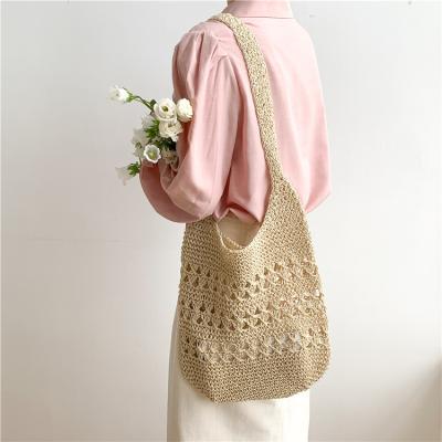 China Fashion Summer One-Shoulder Beach Bag Women Set Bag Large High-end Casual Woven Hollow Straw Woven Bag for sale