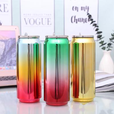 China Stainless steel cola shaped water bottle vacuum flask colorful Cup With Straw Tumbler In Mugs for sale