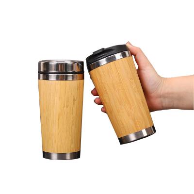 China New design wholesaleNatura Bamboo Travel Cup Mug Double Wall Insulated Drinking Tea Cup Stainless Steel Bamboo Coffee Mug for sale