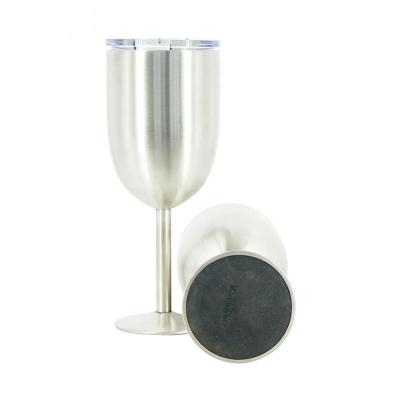 China 10oz Double Walled Vacuum Goblet Wine Glass With Slide Lid Stainless steel Stem Wine Beer Glasses Cup for sale