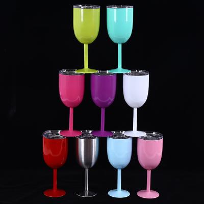 China mix colors unbreakable double wall stainless steel insulated metal wine cups goblet wine glass with lid wine tumbler goblet for sale