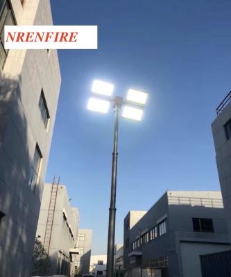 China 9m vertikale pneumatische Flutlichter des Schiebemast-Beleuchtungsturms 1200W LED innerhalb der Drahtfernbedienung/-neigung und -drehung zu verkaufen