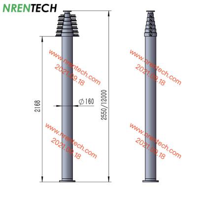 Chine Mast télescopique pneumatique verrouillable de 12 m charges utiles de 30 kg hauteur fermée de 2,55 m, travail pour l'antenne à vendre