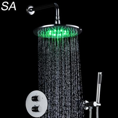 China With High Quality Dual Diverter Thermostatic Shower System Brass Shower Faucets 10 Inch Easy Installation Hotel Apartment LED Shower Set for sale