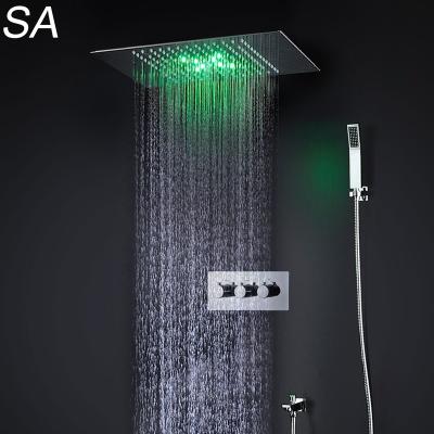 China With Diverter Thermostatic Bathroom Valve Hot and Cold Bathtub Shower Mixing Faucets Mixer Tap Bathroom Set LED Shower for sale