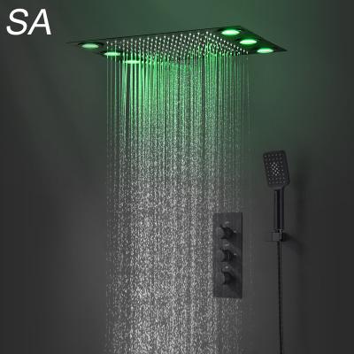 China With Diverter Black Shower System Led Rain Shower Concealed Ceiling Diverter Valve Thermostatic Shower Faucet Set for sale