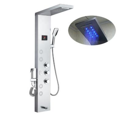 China Without Slide Bar Waterfall Rainfall Shower Faucet Column Jet Shower Mixer Digital Smart Hand Touch Screen Shower Thermostatic Panel for sale