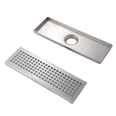 China Good Quality Modern Bathroom 304 Stainless Steel Shower Drain Cover Rectangle Shower Grate Step Down Long Invisible Linear Floor Drain for sale