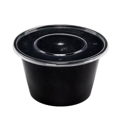 China Black 1000ml Microwavable Dressing Packing Disposable Round Plastic Cups Soup Bowl Food Leakproof Box for sale