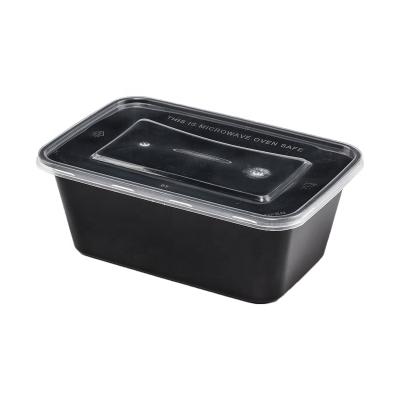 China Black 500ml Rectangle Microwavable Disposable Plastic Lunch Bento Box Microwave Safe Meal Takeout Box for sale