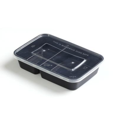 China Microwavable PP Plastic Injection One Time Carry Out 2 Compartment Bento Box Take Out Container for sale