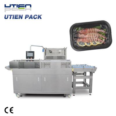 China Automatic Continuous Food Tray Container Sealer Sealing Machine With Vacuum Gas Flow for sale