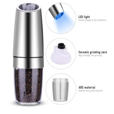 China Viable Pepper Mill Gravity Induction Stainless Steel Salt Spice Mill Electric Pepper Grinder with Blue LED Light for Home Kitchen for sale