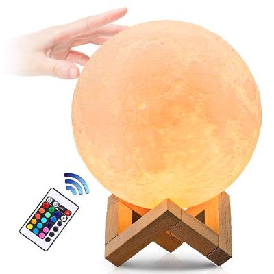 China Touch Control Led Lights 2021 New Design 3D Printing Moon Lamp Touch And Outdoor And Pat Control 16 Color Changing 3D LED Moon Night Light Decoration for sale