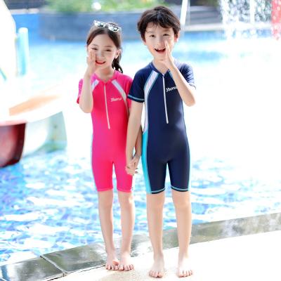 China Cute boys and girls children's swimwear swimming wear soft children's swimwear long sleeve beach baby short one-piece boy for sale