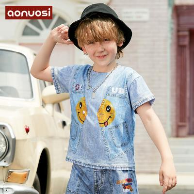 China COTTON aonousi washes do not fade soft health cloth100% cotton color fastness baby little girls 2 piece denim sets for sale