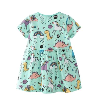 China Anti-Static Girls Summer Dresses Knitted Girls Dresses Shortsleeve Printed Cotton Girls Dresses for sale