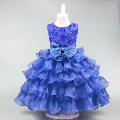 China Wholesale Child Anti-static Flower Stereo Rose Bow Princess Skirt Wedding Bluey Dressy Dresses Girls Clothing for sale